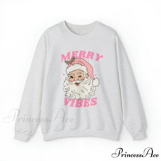 Pink Holiday Merry Vibes Cute Funny Kawaii Xmas Santa Christmas Hoodie Light Grey / S Christmas Hoodies-L