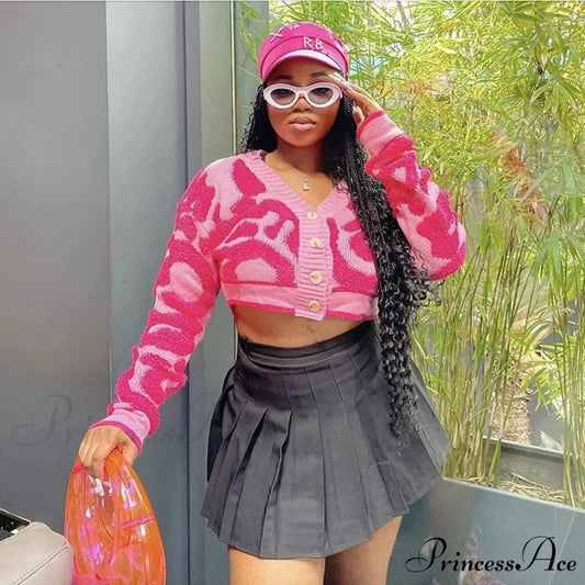 Pink Millennium Streetwear Knit Cardigan cardigans-241228