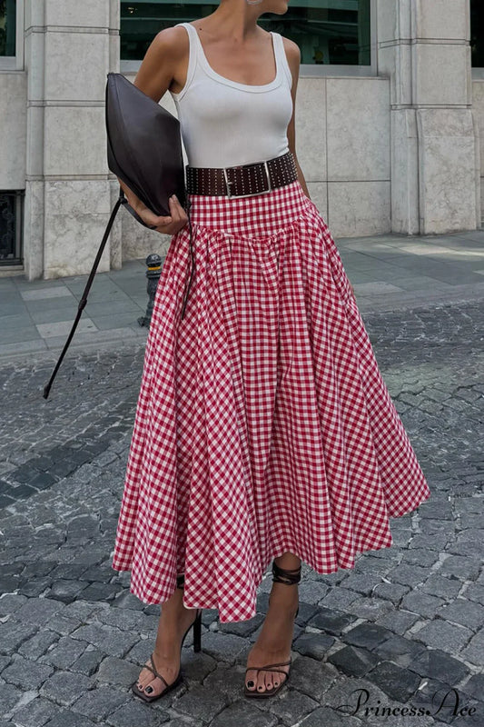 Pink Plaid Maxi Skirt