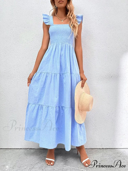 Pink Ruffled Straps Smocked Dress S / Pink