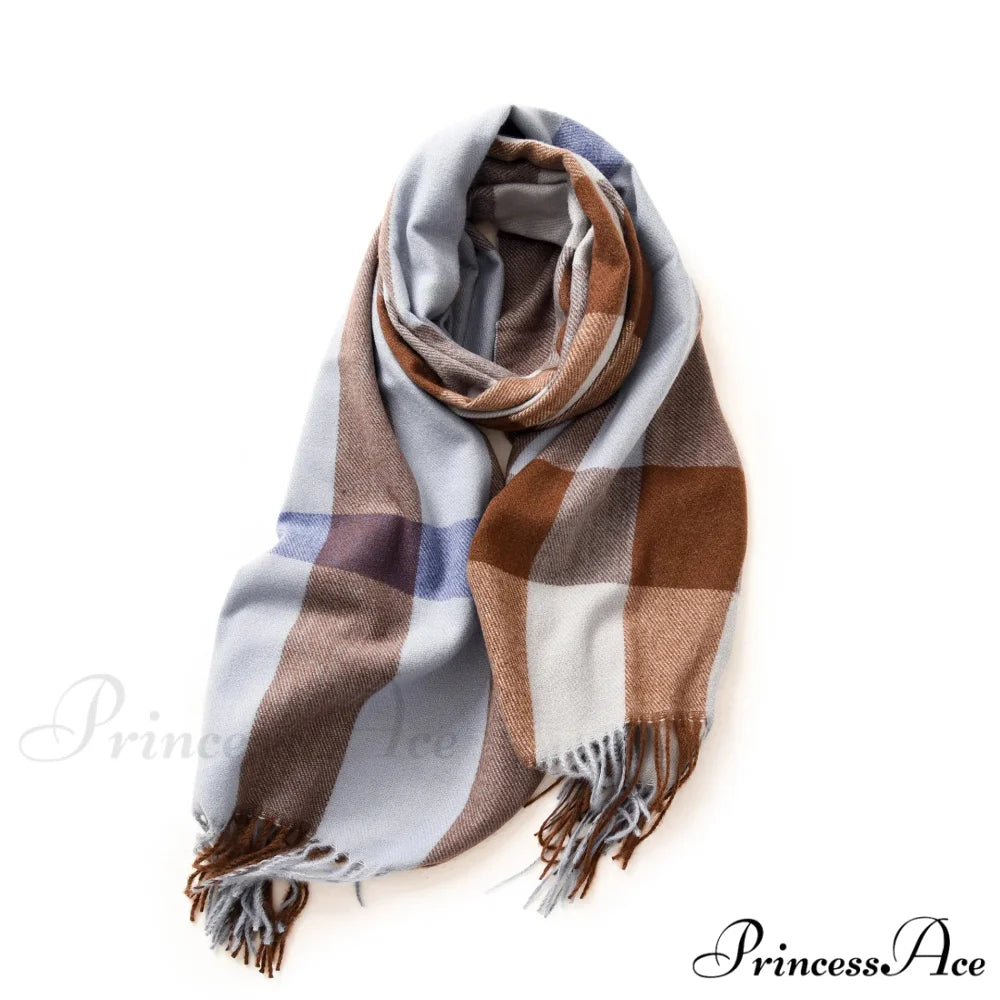 Plaid Blanket Thick Winter Warm Shawl Set Scarf BROWN