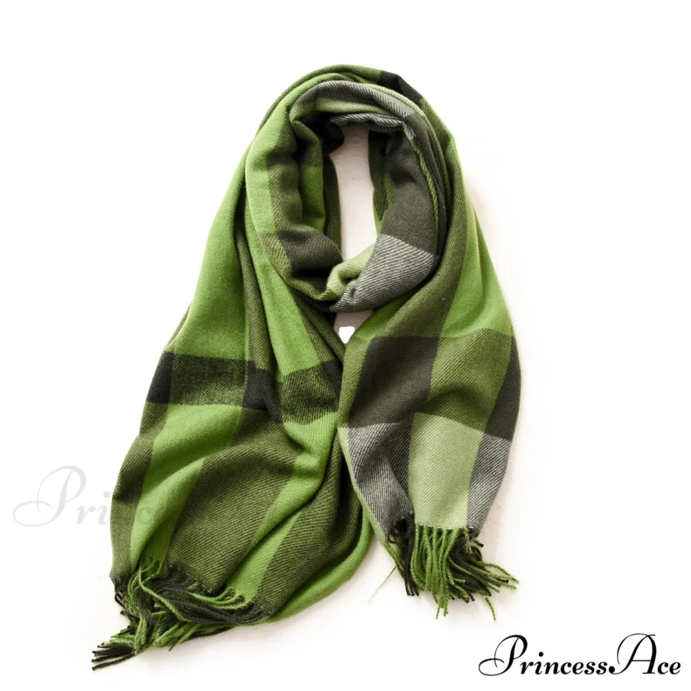 Plaid Blanket Thick Winter Warm Shawl Set Scarf GREEN