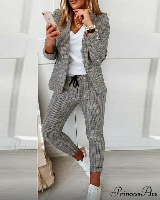 Plaid Comfortable Casual Women’s Suit Black / S
