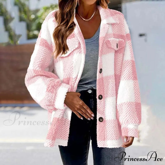 Plaid for Casual Coat Wear Pink / S