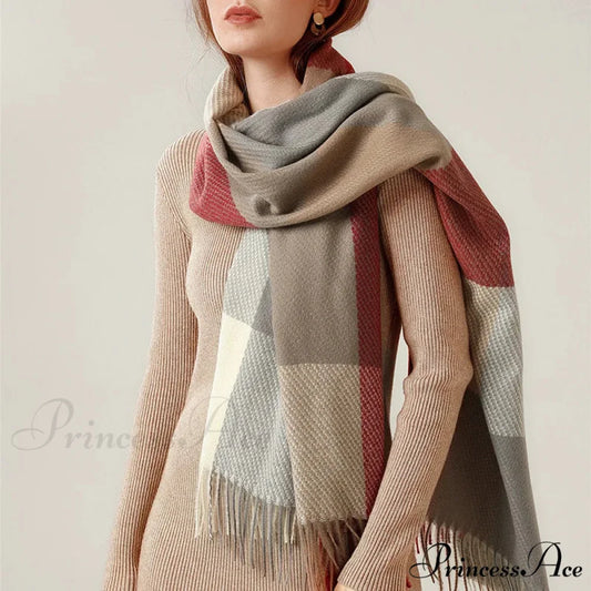 Plaid Hijab Korean Style Cashmere Winter Scarf - Black White Green Yellow