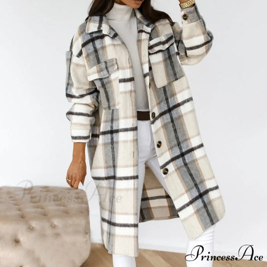 Plaid Long Blouses Coat