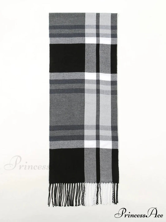 Plaid Print Cashmere Winter Pashmina Scarf with Tassels GREY 1