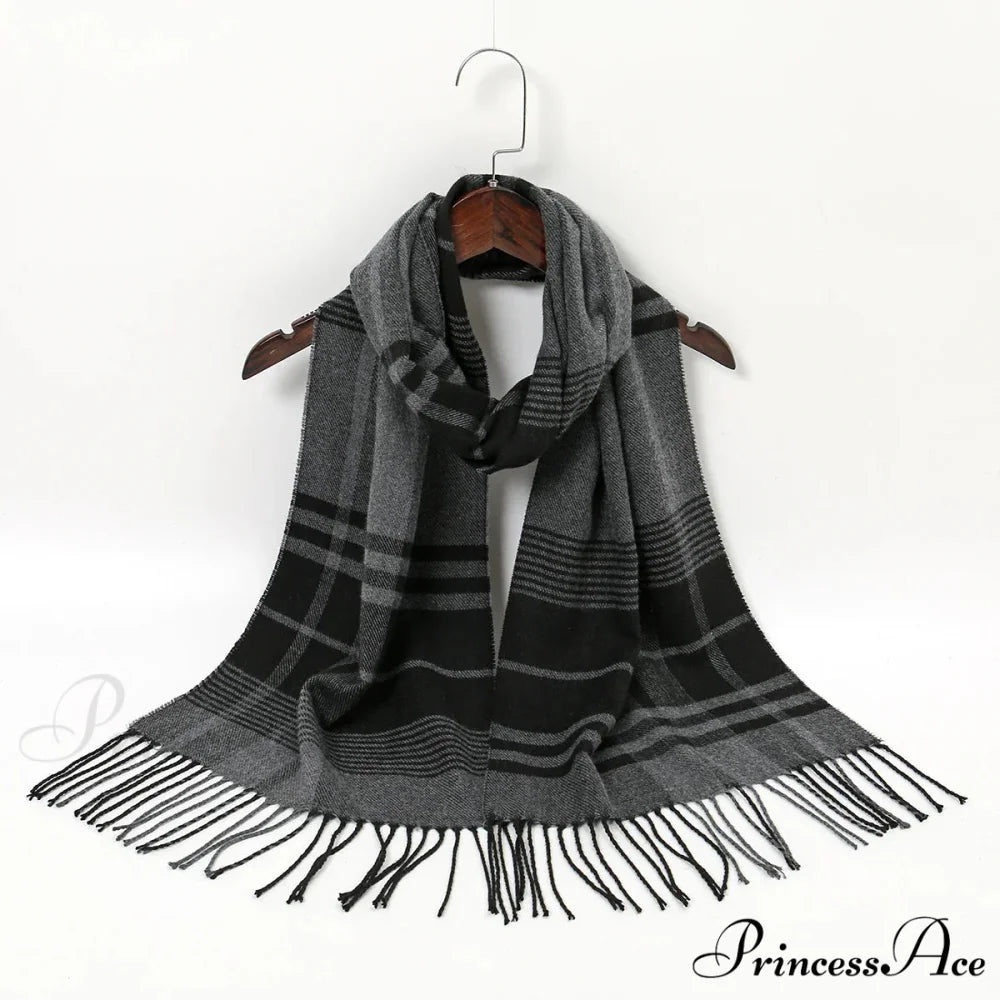 Plaid Print Cashmere Winter Pashmina Scarf with Tassels GREY 2