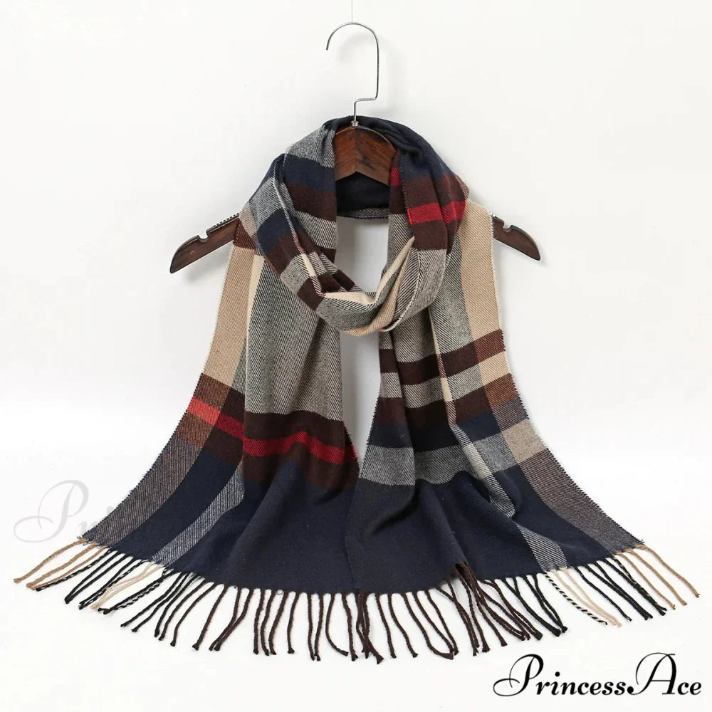 Plaid Print Cashmere Winter Pashmina Scarf with Tassels RED 1