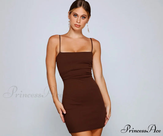 Play It Cool Charming Crepe Mini Dress BROWN / XS