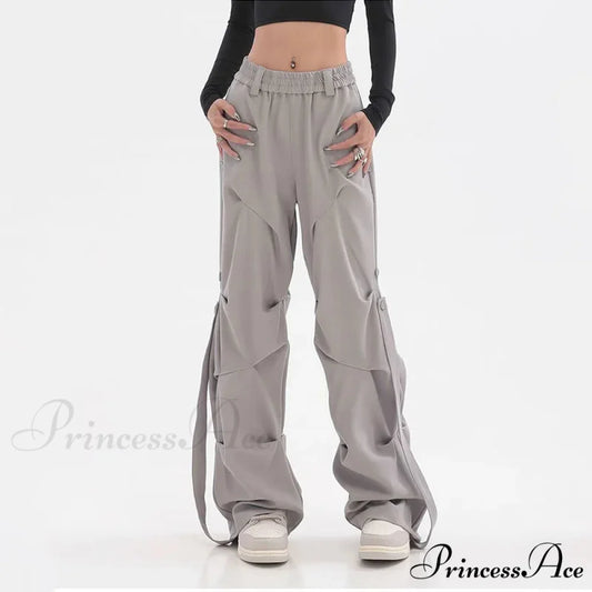 Pleated Cargo Urban Wide Trousers GRAY / S pants-241228