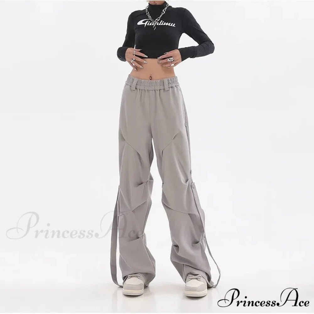 Pleated Cargo Urban Wide Trousers pants-241228