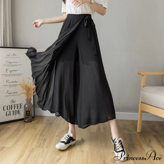 Pleated Chiffon Plus Size High Waist Skirt Black / S
