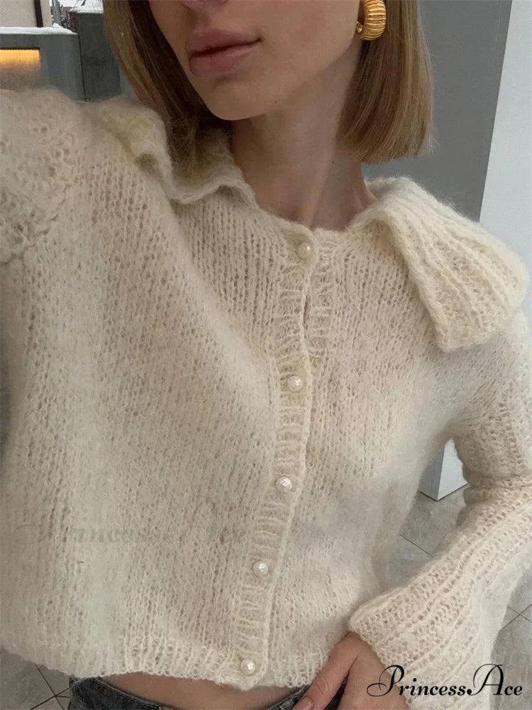 Pleated Lapel Patchwork 2000s Cardigan cardigans-241228