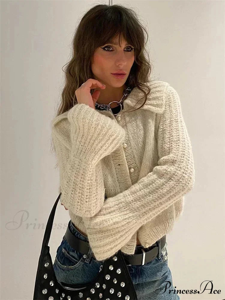 Pleated Lapel Patchwork 2000s Cardigan cardigans-241228