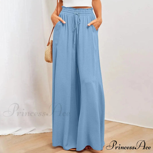 Pleated Solid Wide Leg Culotte Trousers Blue / S pants-241228