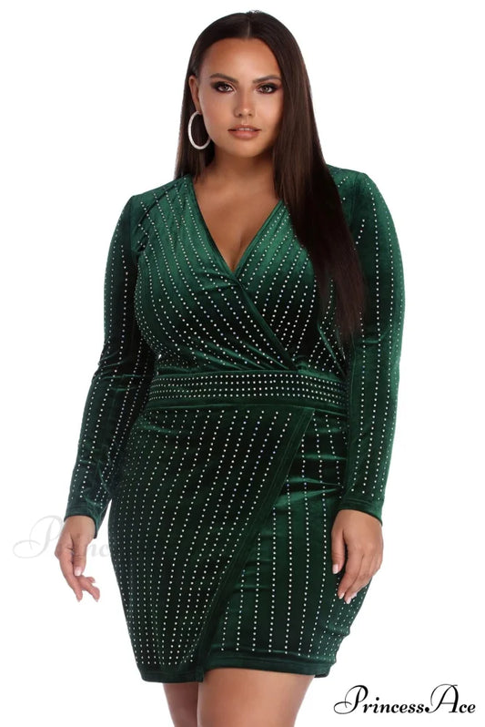 Plus Cassie Stylish Velvet Wrap Dress EMERALD / 1X