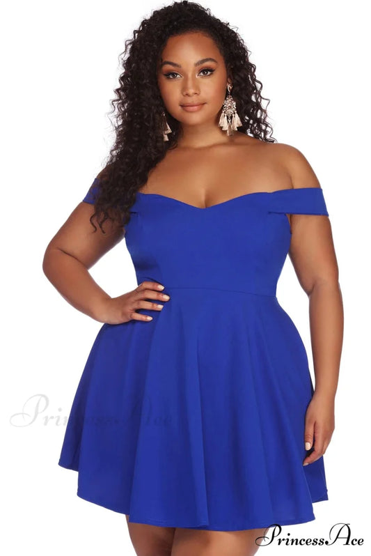 Plus Charming Stylish Sweetheart Skater Dress ROYAL / 1X