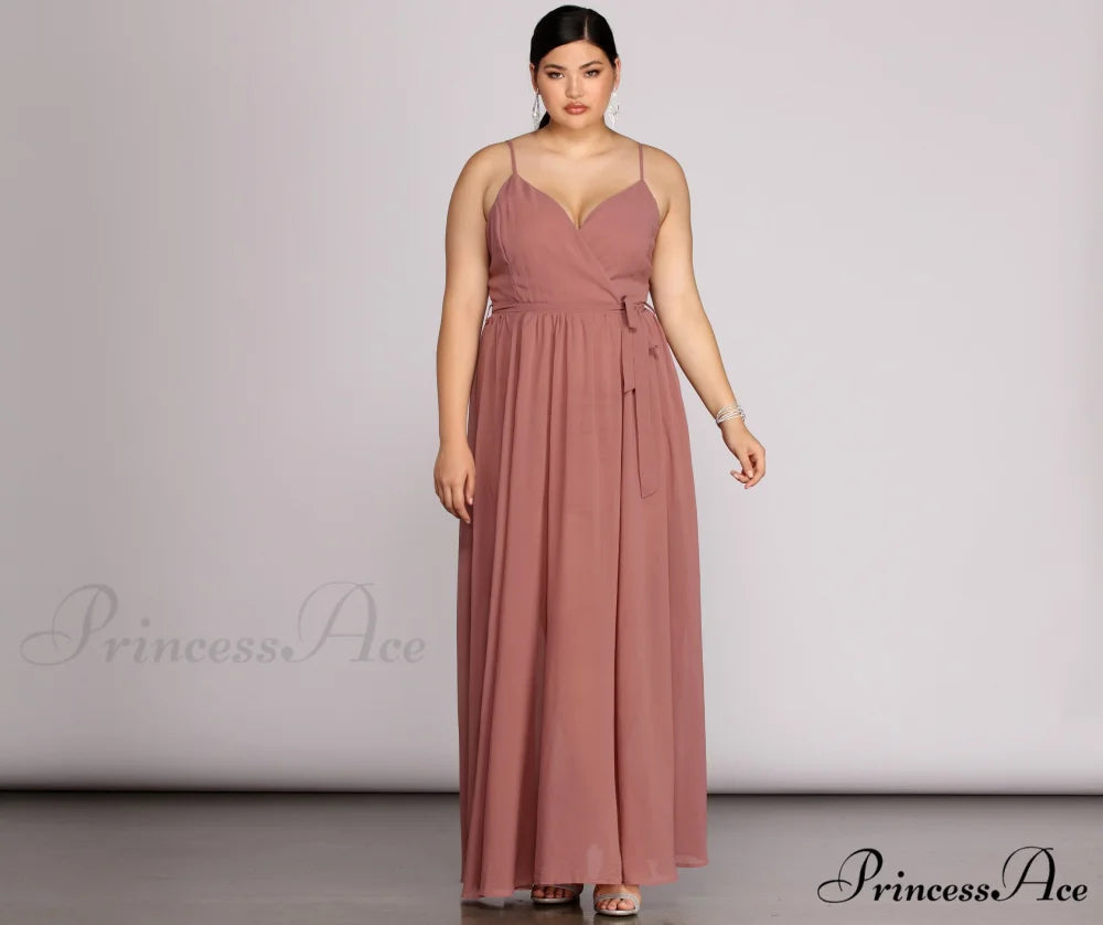 Plus Helena Formal Charming Sleeveless Chiffon Dress MAUVE / 1X