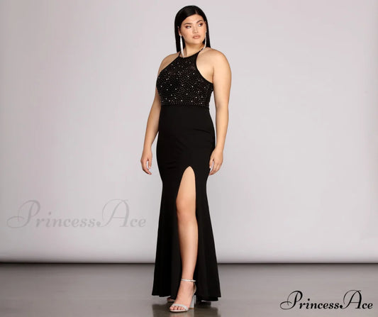 Plus Kacey Formal Charming Heat Stone Dress BLACK / 1X
