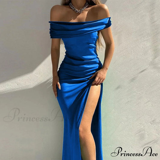 Plus Kaleigh Stylish Off Shoulder Dress Blue / S