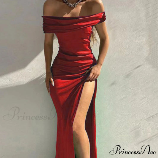 Plus Kaleigh Stylish Off Shoulder Dress Claret / S