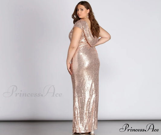 Plus Sivan Stylish Glam Sequin Dress ROSE GOLD / 1X