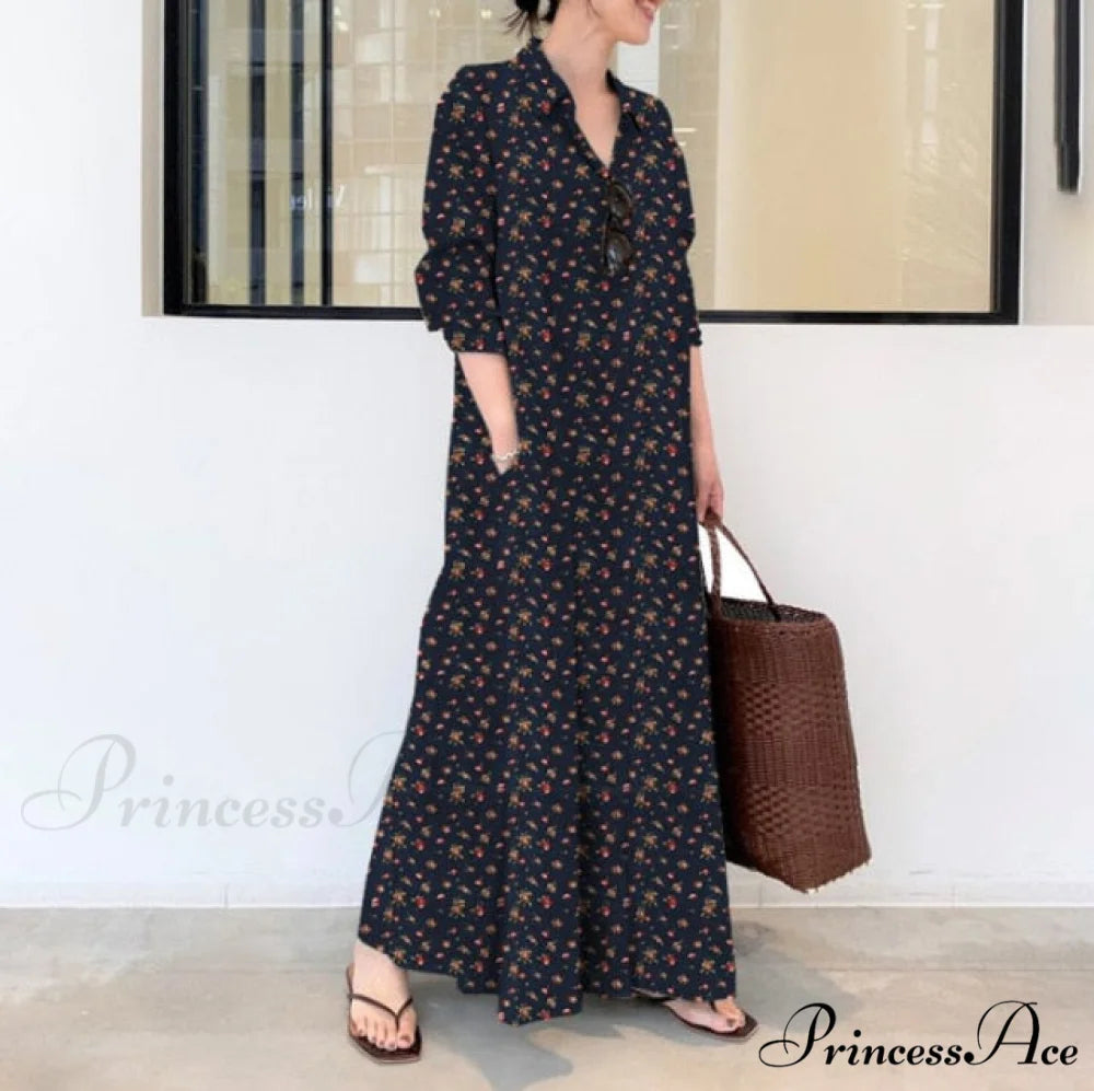 Plus Size Cotton Linen Dresses black / S
