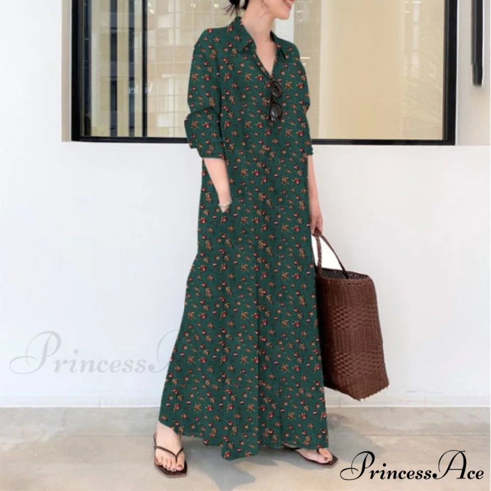 Plus Size Cotton Linen Dresses green / S