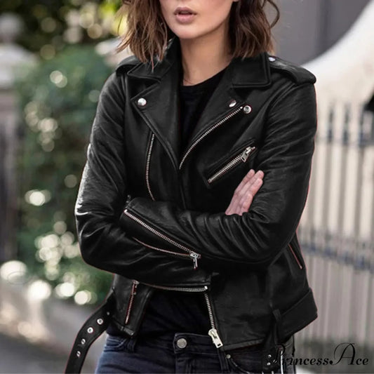 Plus Size Faux Leather Long Sleeve Zipper Fitted Artificial Leather Fall Short Chic Stylish Elegant Fashionable Winter