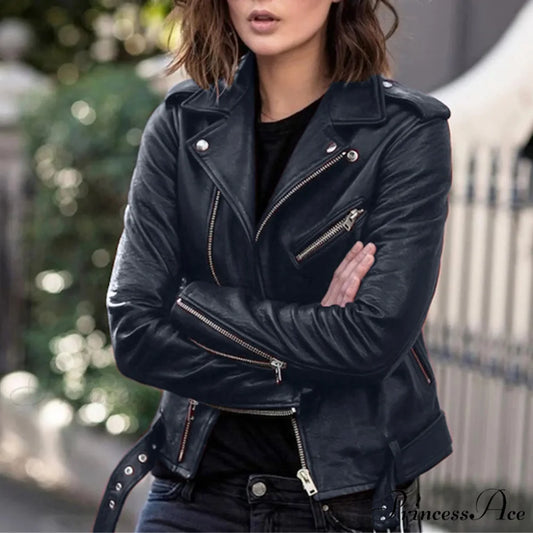 Plus Size Faux Leather Long Sleeve Zipper Fitted Artificial Leather Fall Short Chic Stylish Elegant Fashionable Winter