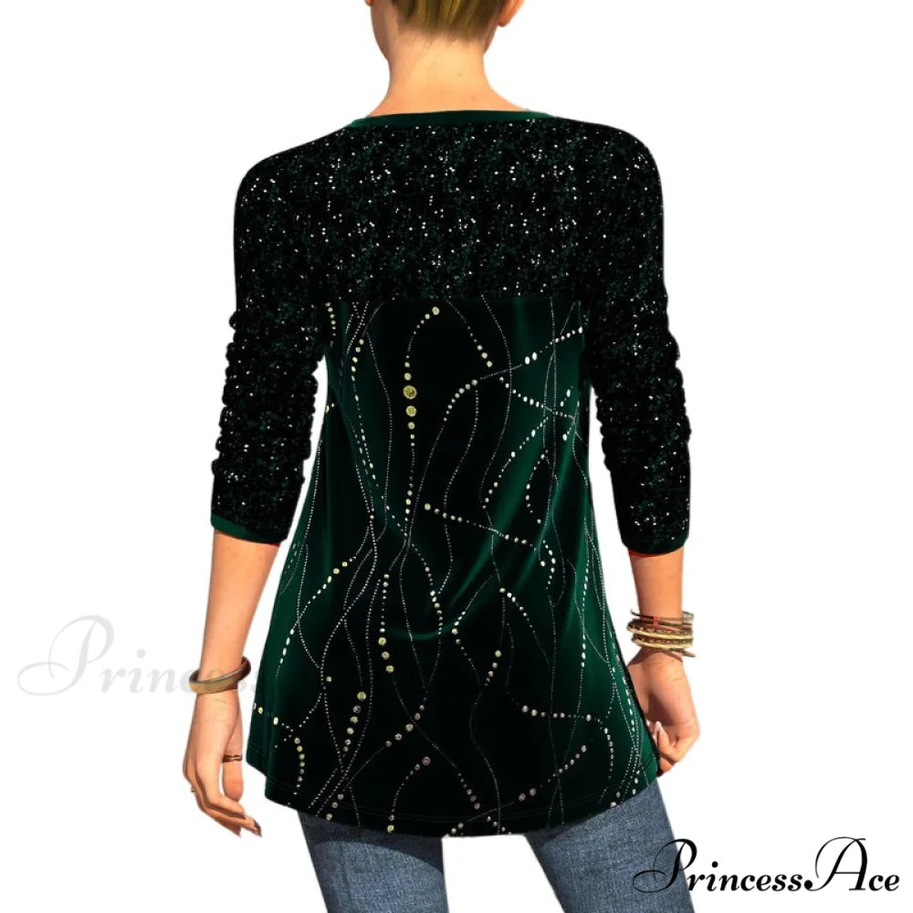 Plus Size Graphic Printed Sequins Patchwork Round Neck T Shirt