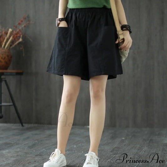 Plus Size Pocket Elastic High Waist Shorts black / M