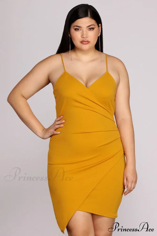 Plus Strappy & Charming Stunning Mini Dress MUSTARD / 1X