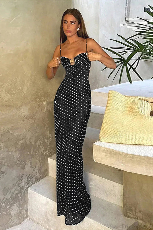 Polka Dot Cami Cutout Slim Maxi Dress