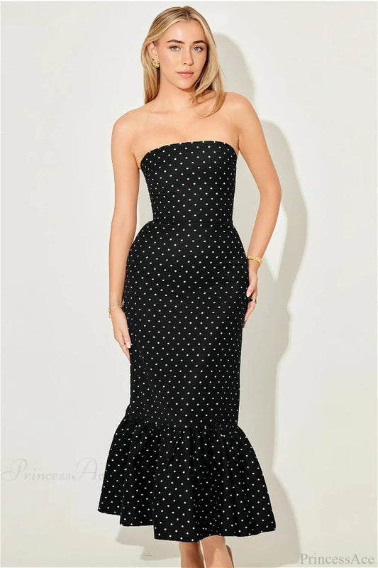 Polka Dot Off Shoulder Strapless Maxi Dress