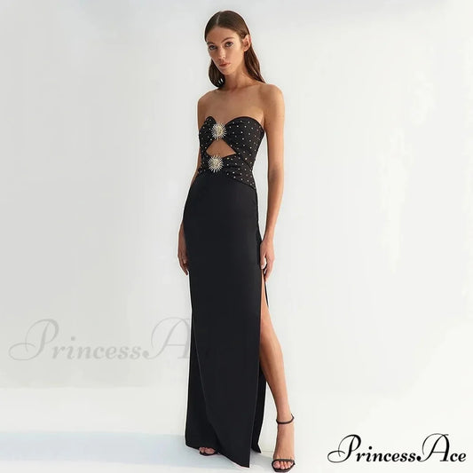 Polka Dot Tube Top Evening Party Dress Black / XS