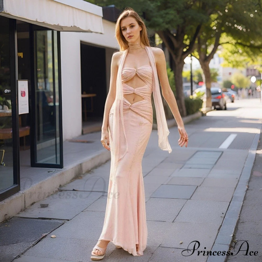 Premature Autumn Fish Tail Hollow Chiffon Prom Dress promdress-250223