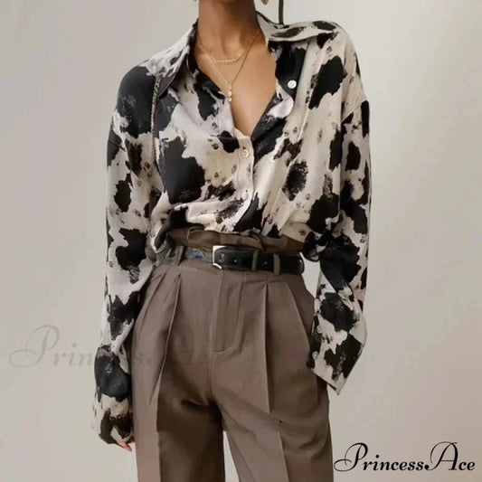 Print Button-up Informal Long Sleeve Blouse blouse-250126