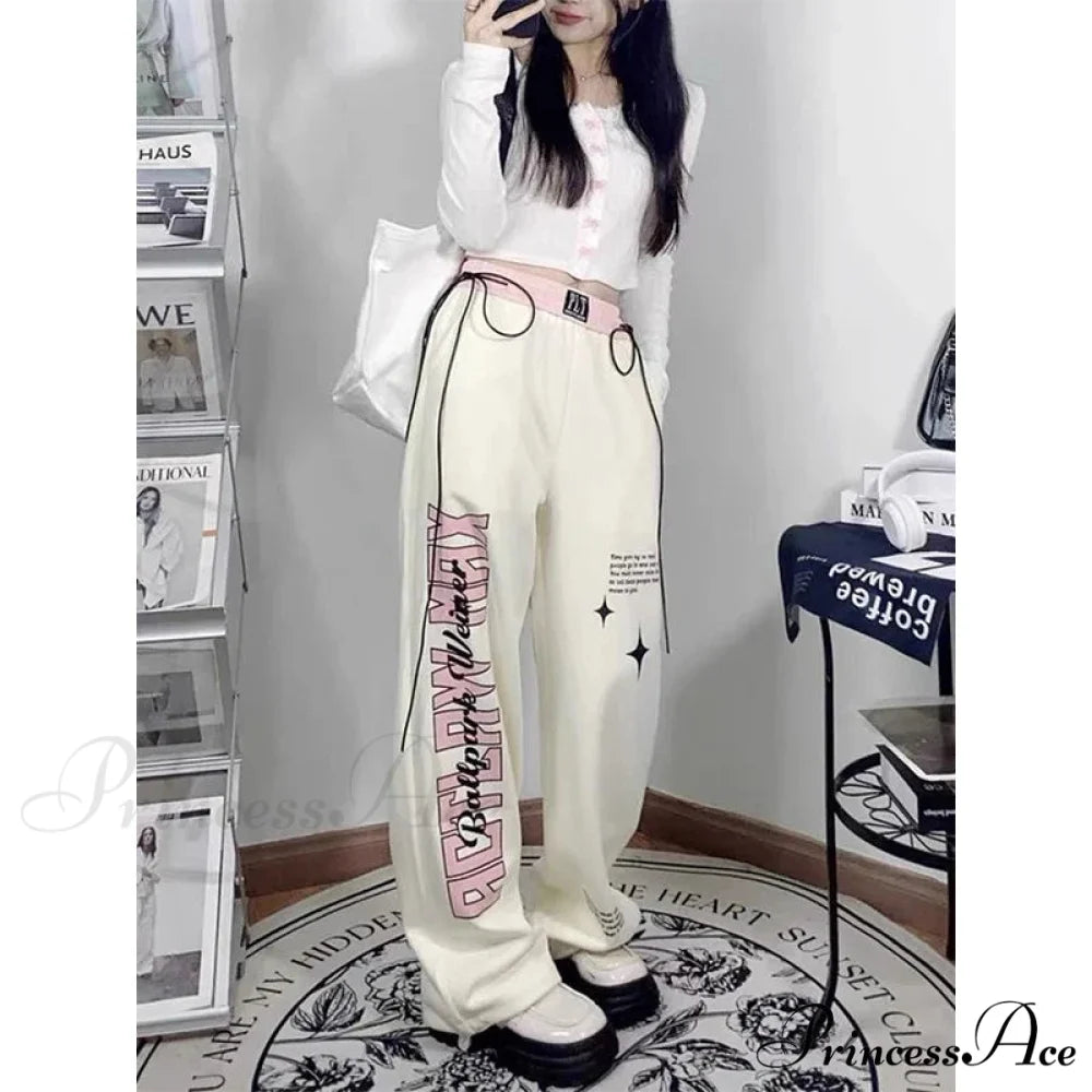 Print Correspondence Informal Straight Trousers pants-241228