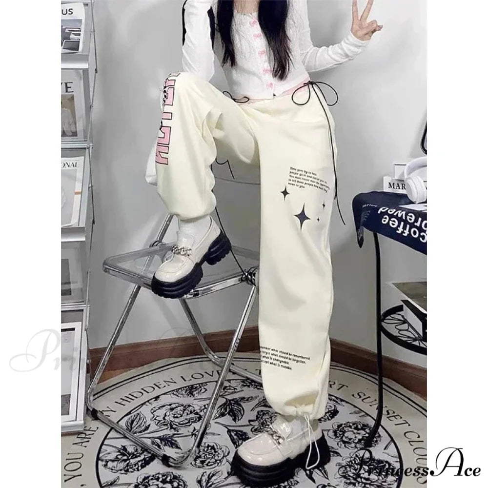 Print Correspondence Informal Straight Trousers pants-241228