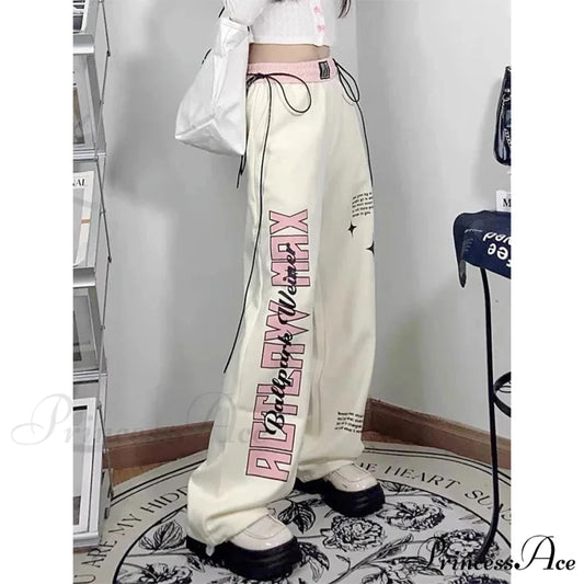 Print Correspondence Informal Straight Trousers pants-241228