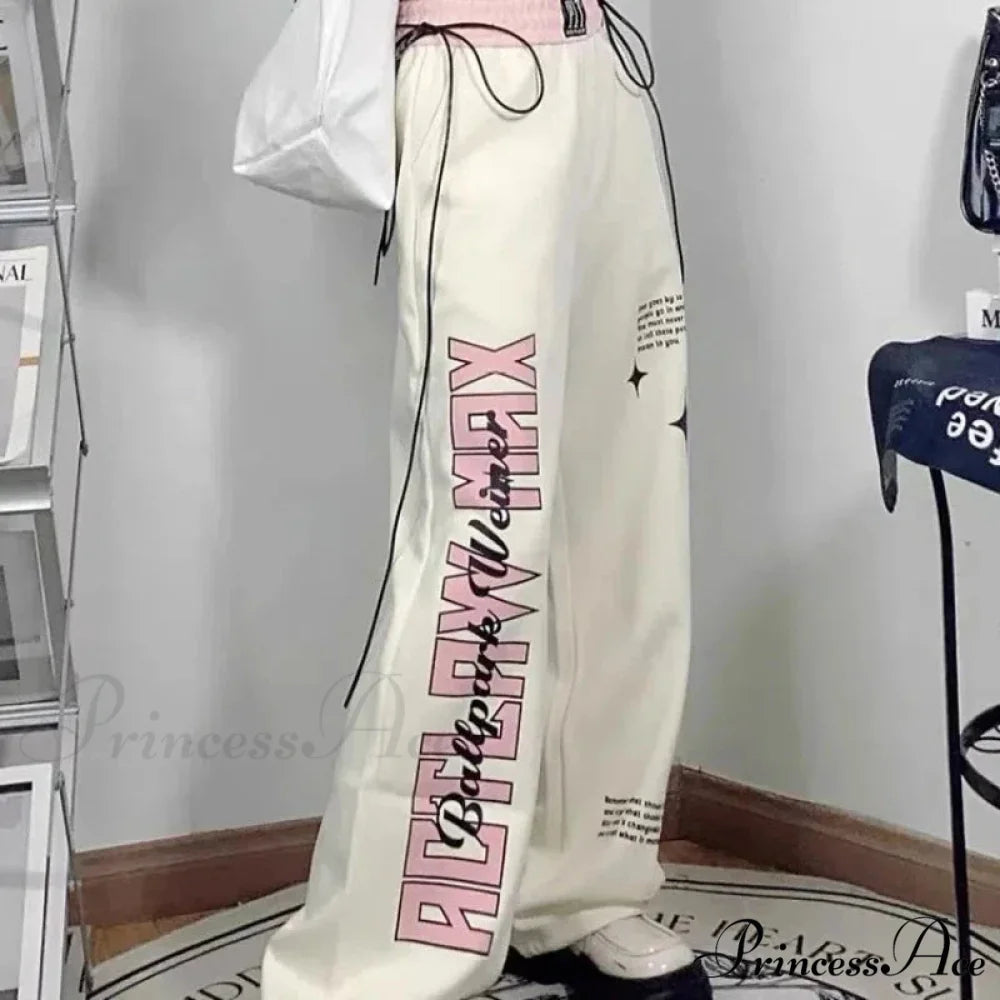 Print Correspondence Informal Straight Trousers pants-241228