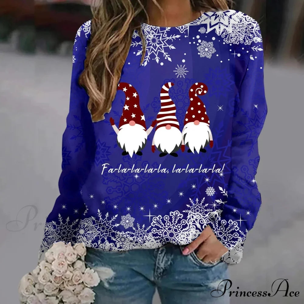 Print Crew Neck Soft Long Sleeve Casual Loose Y2K Winter Christmas Hoodie Blue-2 / S Christmas Hoodies-L