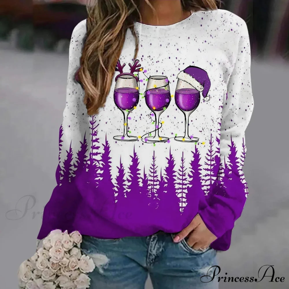 Print Crew Neck Soft Long Sleeve Casual Loose Y2K Winter Christmas Hoodie Christmas Hoodies-L