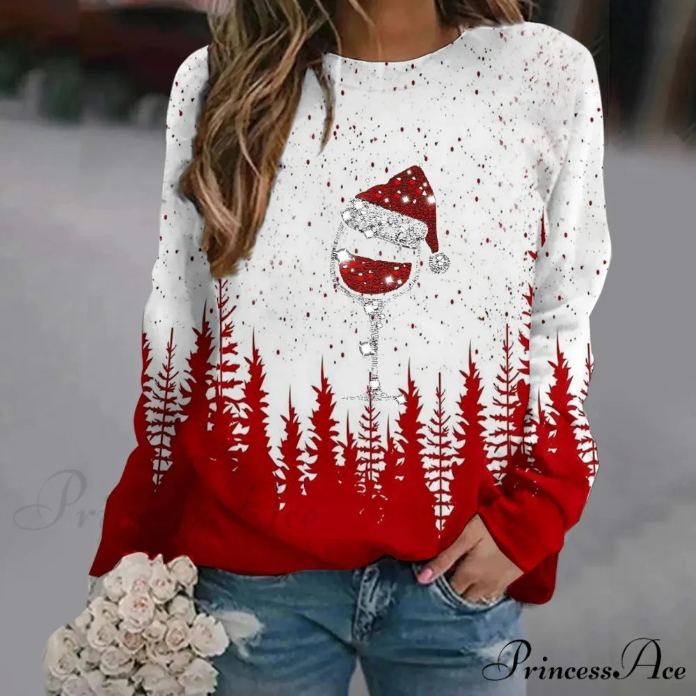 Print Crew Neck Soft Long Sleeve Casual Loose Y2K Winter Christmas Hoodie Christmas Hoodies-L