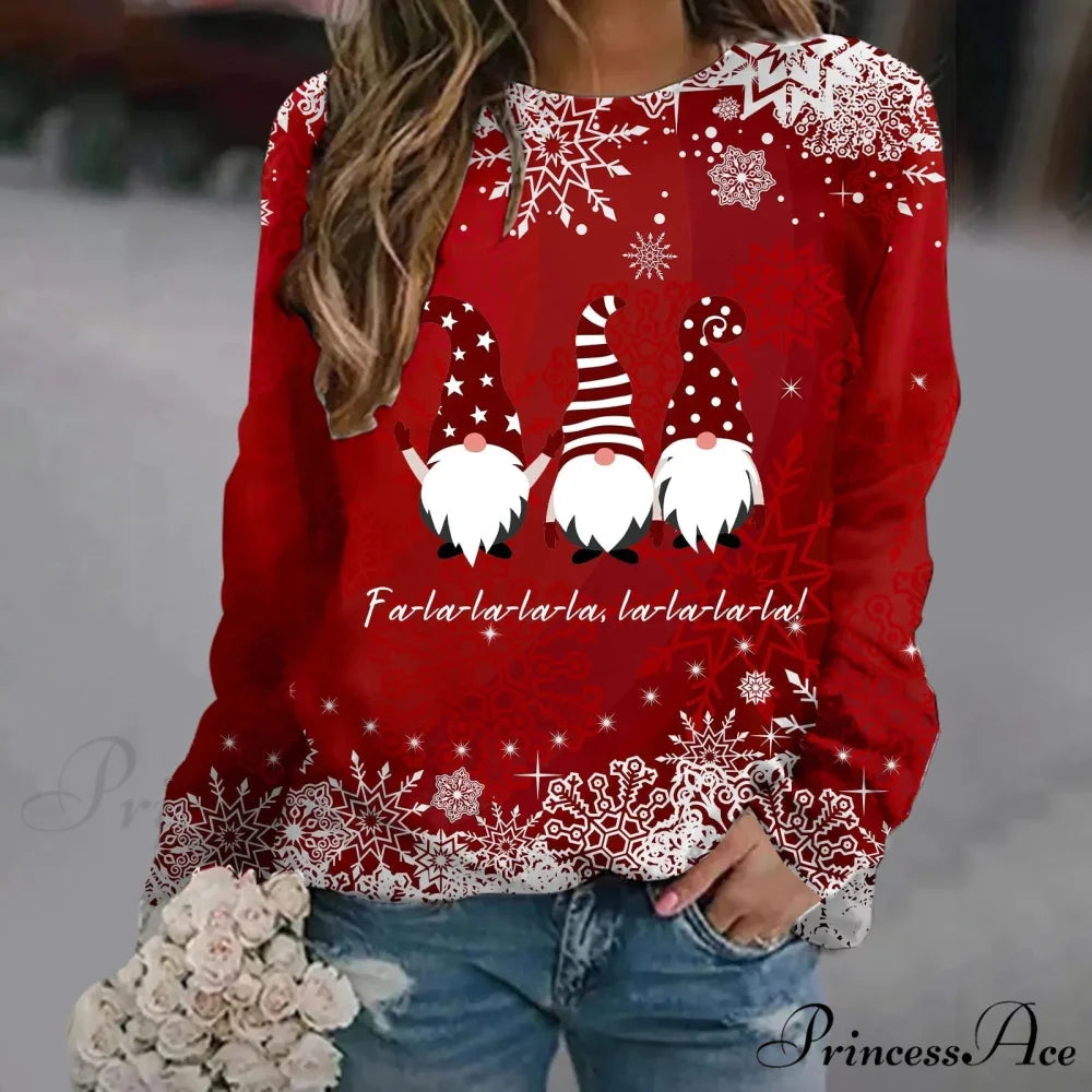 Print Crew Neck Soft Long Sleeve Casual Loose Y2K Winter Christmas Hoodie Red-3 / S Christmas Hoodies-L