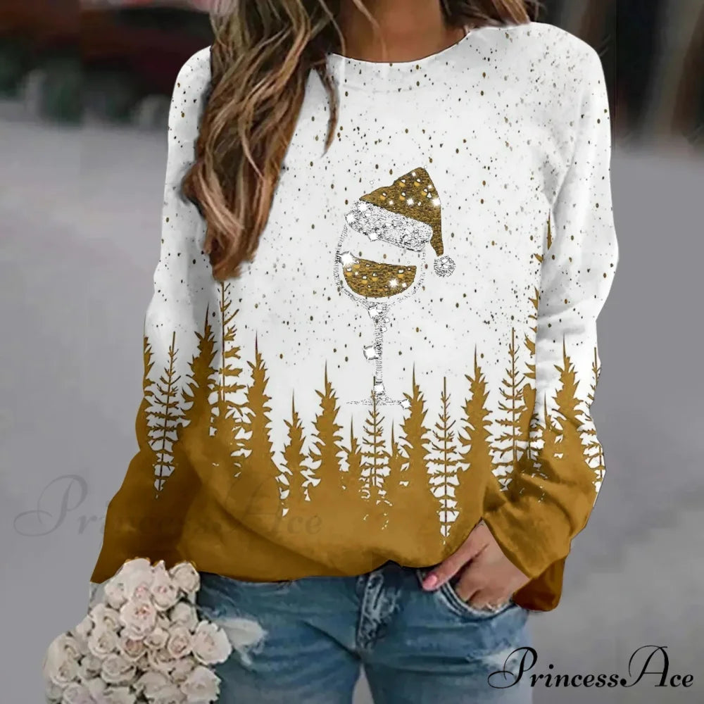 Print Crew Neck Soft Long Sleeve Casual Loose Y2K Winter Christmas Hoodie Yellow-1 / S Christmas Hoodies-L