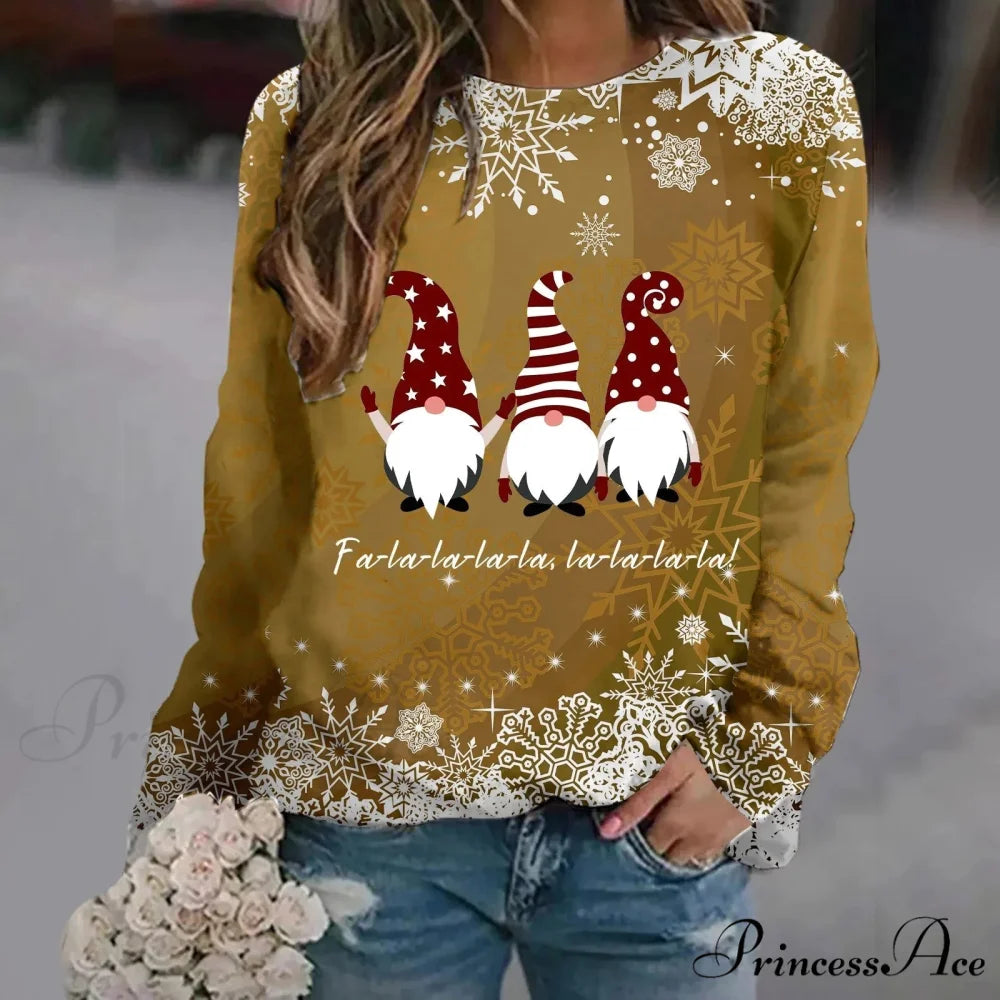 Print Crew Neck Soft Long Sleeve Casual Loose Y2K Winter Christmas Hoodie Yellow-2 / S Christmas Hoodies-L