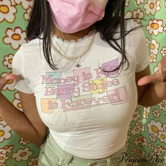 Print Funky Crop Top T-shirt WHITE / S t-shirt-250223